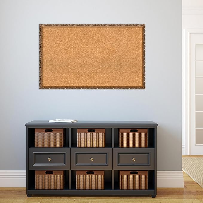 Amanti Art Natural Cork Board for Wall, 26x42 Vision Board with Bronze Frame, Large Corkboard Office Decor for Home Organization, Traditional Corkboard Pinboard to Display Items for Home Organization-DeskLoop Office