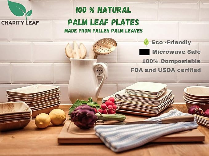 Charity Leaf Disposable Palm Leaf 14" x 10" Trays Bamboo Like Serving Platters - Image 7