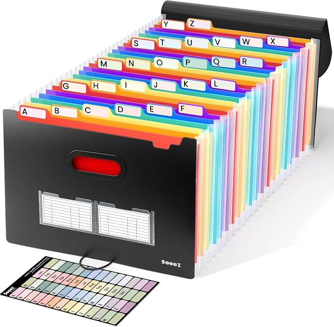 Sooez 26-Pocket Accordion File Organizer, Upgraded Expanding File Folder by Sooez