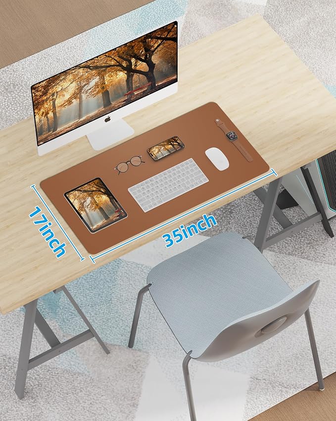 Leather Desk Pad Blotter, Mouse Pad, Office Desk Mat, Non-Slip PU Leather Desk - Image 6