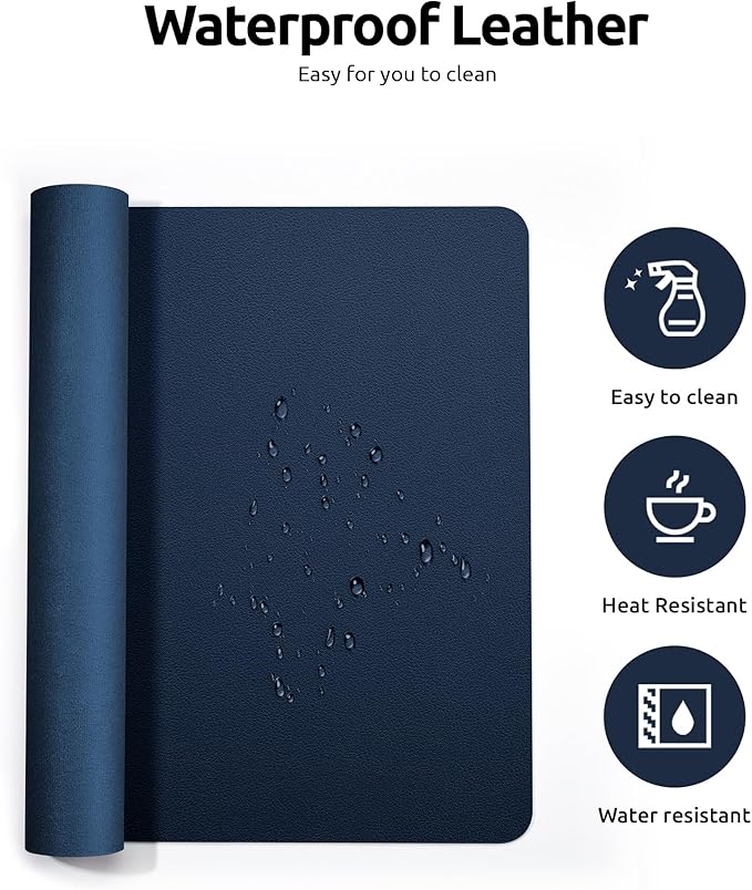 YSAGi Leather Desk Protector, Office Mat, Large Mouse Mat, Non-Slip PU Leather Blotter, Laptop Pad, Waterproof Writing Pad for Office and Home (Dark Blue, 35.4" x 17")-DeskLoop Office