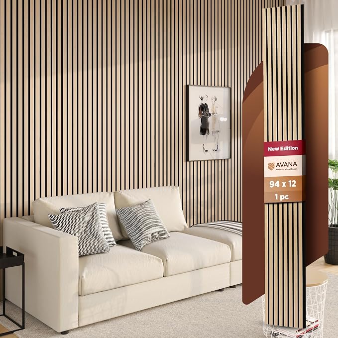 Avana Modern Acoustic Wood Wall Panels – 94.4 X 12.6 Inch White Oak Acoustic by AvanaHome