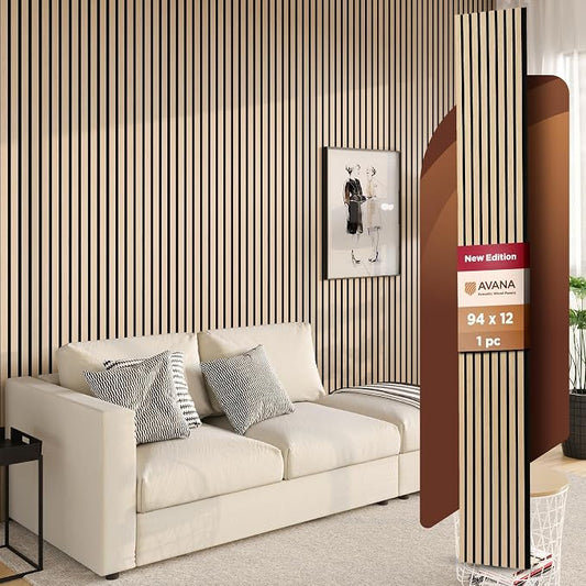 Avana Modern Acoustic Wood Wall Panels – 94.4 X 12.6 Inch White Oak Acoustic by AvanaHome