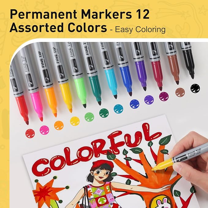 TOWON 12 Permanent Markers - Image 3