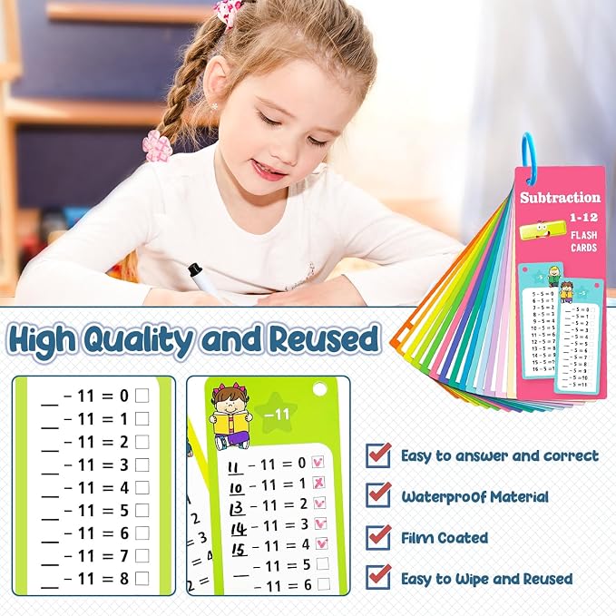 1-12 Subtraction Flash Cards, Large Math Table Flashcards, Including 15 Cards - Image 5