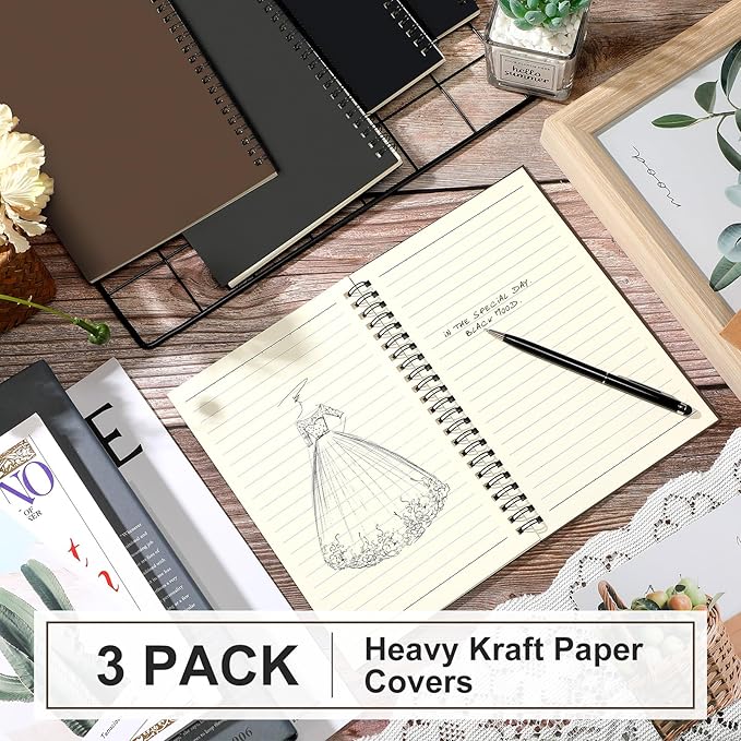 Yahenda 3 Pcs Spiral Notebook Bulk A5 Journal Lined 8.3'' x 5.5'' Writing Composition Paper Small Notepad Subject Notebook for Students Office Business Back to School Supplies (Dark Color)-DeskLoop Office