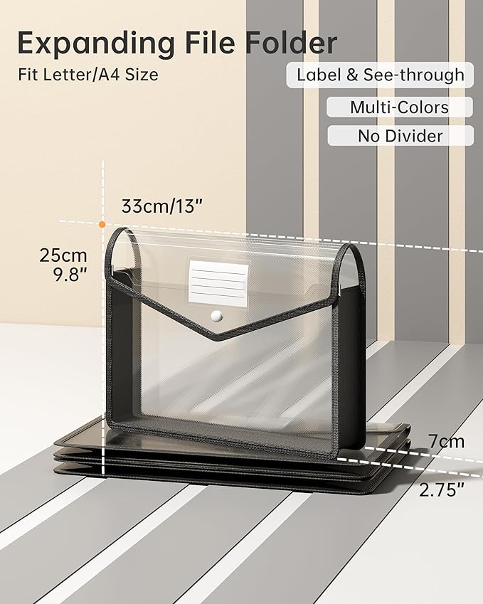 2 Pack Plastic Expanding File Folder, Transparent envelopes - Image 2