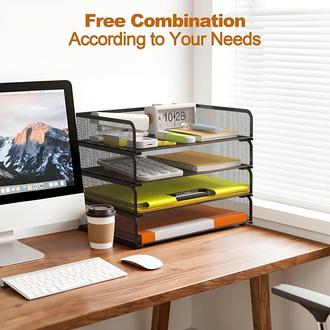 YINGHUA 4-Pack Metal Mesh Stackable Paper Letter Trays Organizer - Image 6