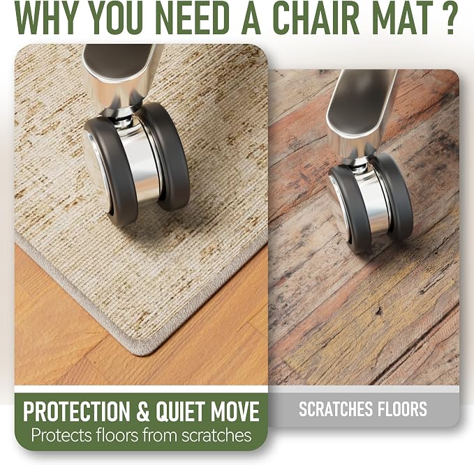 Office Chair Mat for Hardwood Floor, Non-Slip Under Desk Mat Rug for Rolling - Image 3