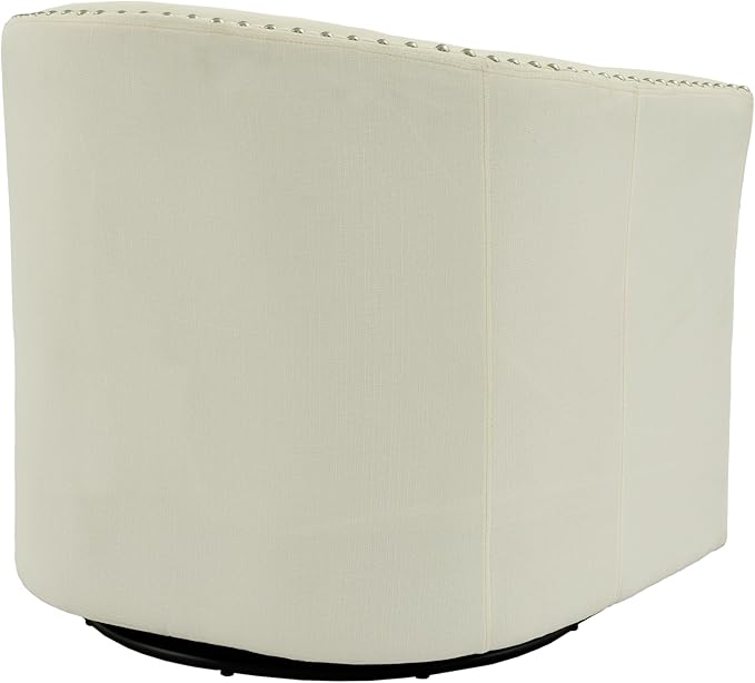 UIXE 360° Swivel Barrel Accent Chair Set of 2, Modern Upholstered Arm Chair Round Club Armchair, Nailhead Trim Single Sofa Seating in Fabric for Living Room - White-DeskLoop Office