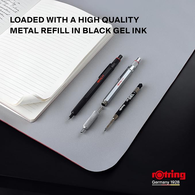 Rotring 600 Gel Pen | 0.55 mm | Black Ink | Silver Metal Body Pen | Non-Slip - Image 5