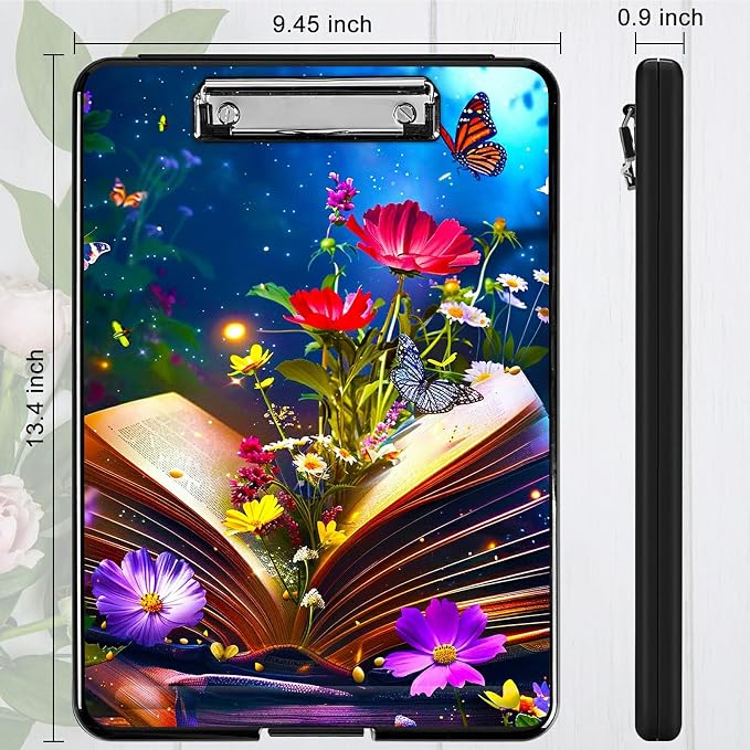 Book Flower A4 Clipboard with Storage Pen Holder, Clipboards Organizer Nursing - Image 4