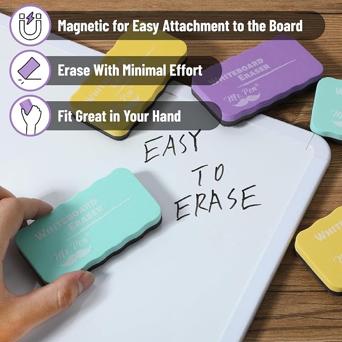 Mr. Pen- Magnetic Dry Erase Erasers, 8 Pack | Colorful Magnetic Whiteboard - Image 4