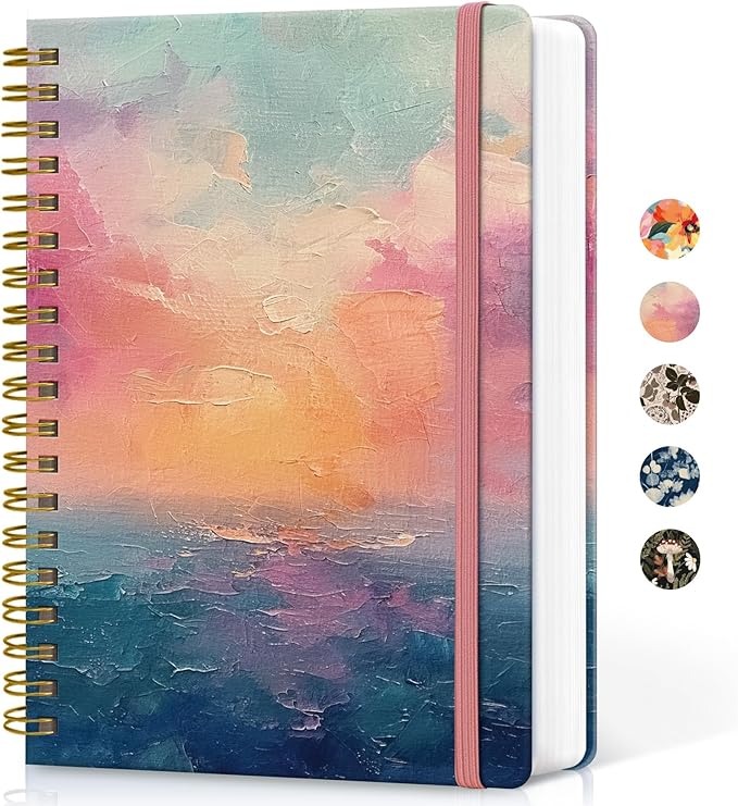 Lined Spiral Notebook Journal for Work, 300 Pages Thick B5 (7.1"x10") College Ruled Journal for Women & Writing, Hardcover Notebook for Note Taking, Perfect for Office Home School Supplies, Sunset-DeskLoop Office