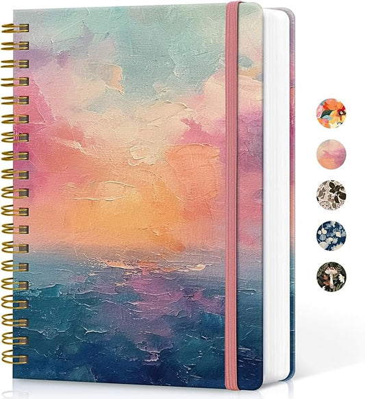 Lined Spiral Notebook Journal for Work, 300 Pages Thick B5 (7.1"x10") College Ruled Journal for Women & Writing, Hardcover Notebook for Note Taking, Perfect for Office Home School Supplies, Sunset-DeskLoop Office