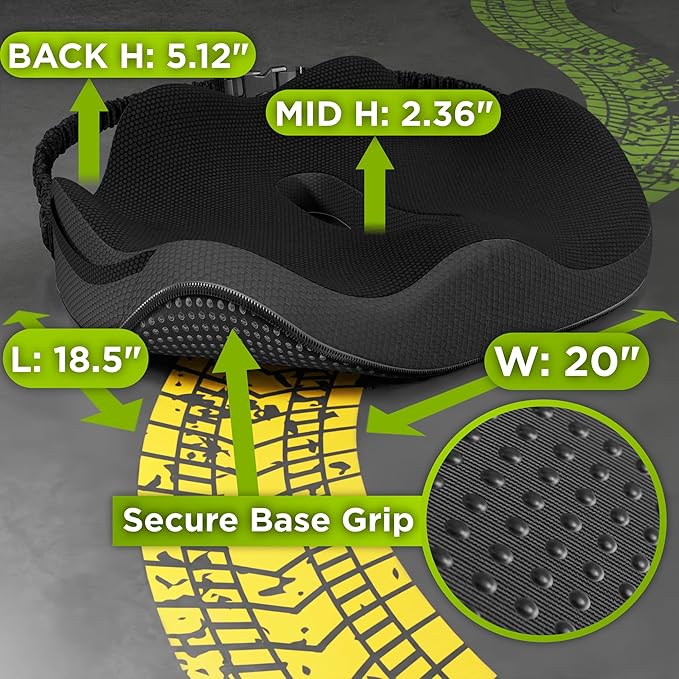 Large Truck Seat Cushion for Truck Driver Seat Cushion - Upgraded Back Support, CertiPUR-US® Certified - Thick Memory Foam, Pain Relief for Hours of Driving, Trucker Approved Big Rig - Black-DeskLoop Office