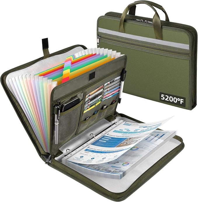 Fireproof Document Bag with Accordion File Organizer | Upgraded 5200°F Aluminum by Uwyriwooq