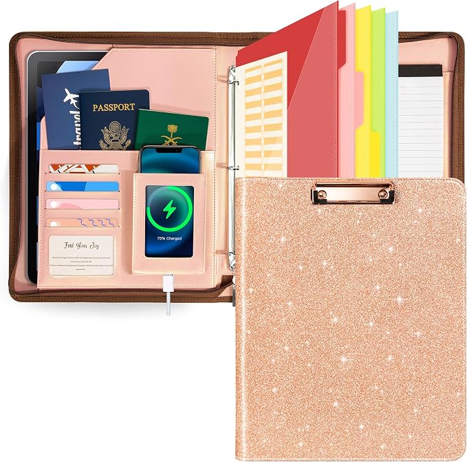 Leather Clipboard with Storage, Zippered Padfolio Portfolio Organizer, 3 Ring by OspelelfOfficeSupplies