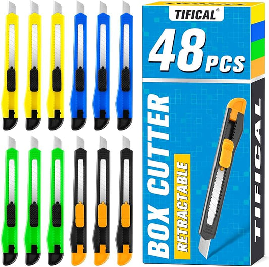 TIFICAL 48 Pack 9mm Box Cutter Retractable Utility Knife, Razor Knife by TIFICAL