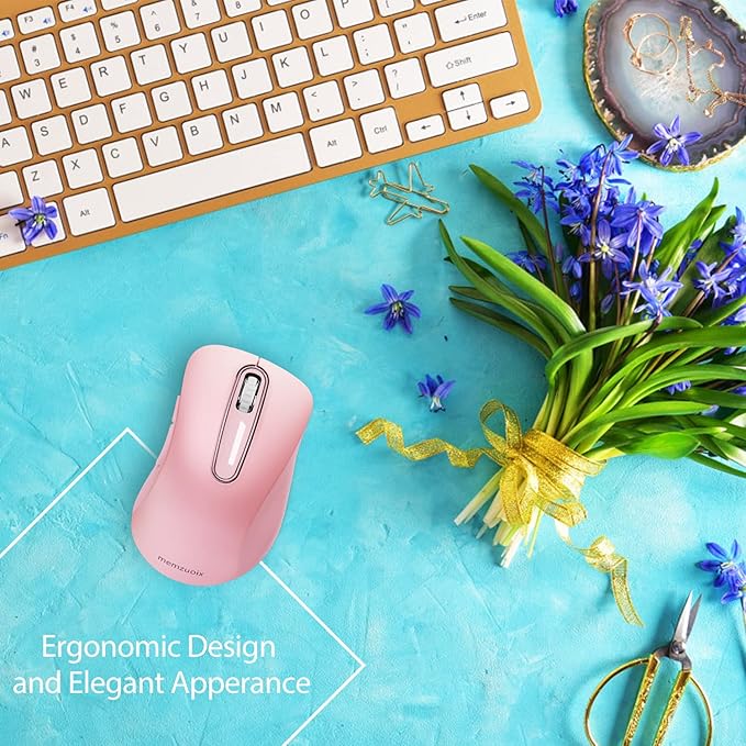 memzuoix 2.4G Wireless Mouse, 1400 DPI Mobile Optical Cordless Mouse with USB Receiver, Portable Computer Mice for Laptop, PC, Desktop, MacBook, 5 Buttons (Pink)-DeskLoop Office