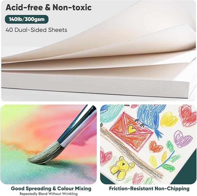 Soucolor Watercolor Paper Pad, 9"x12" Water Color Paper, 140lb/300gsm 40 Sheets Artist Painting Drawing Paper Book, Art Supplies for Adults Kids, Watercolor Paint Set, Sketchbook, Journal, Notebook-DeskLoop Office