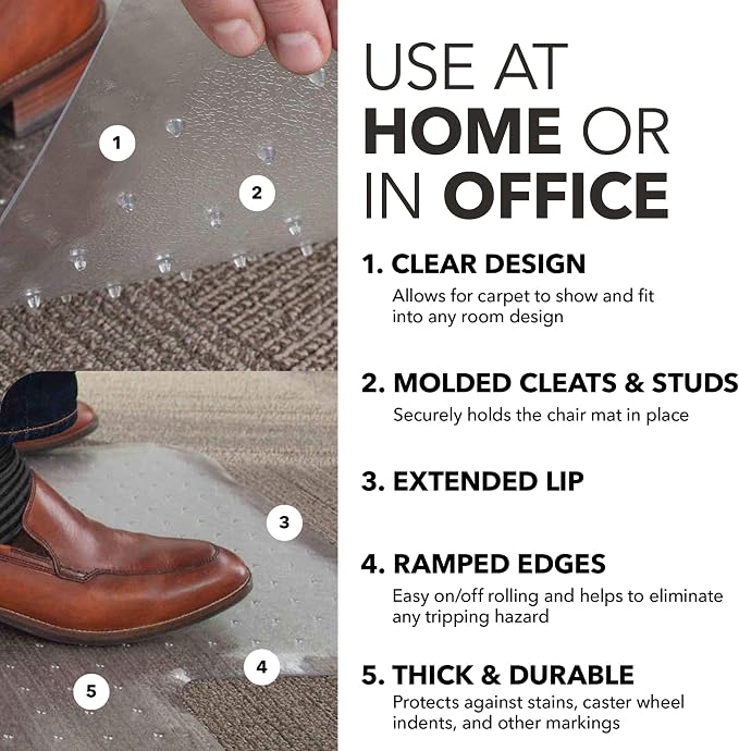 HON Office Chair Mat for Carpet, Heavy Duty Vinyl Floor Protector for Low Pile - Image 3