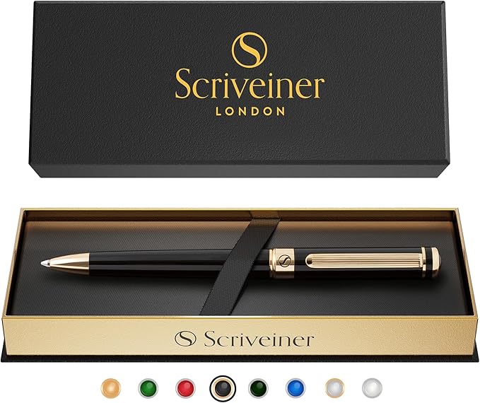 Scriveiner Black Lacquer Ballpoint Pen -Stunning Luxury Pen, Real Gold Plating, Schmidt Black Refill, Best Gift Set for Men & Women, Professional Executive Office, Nice Fancy Designer Pens-DeskLoop Office