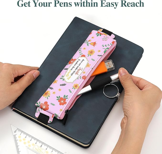 MoKo Elastic Pen Holder for Notebook, 4 Pieces PU Leather Pencil Case - Image 7