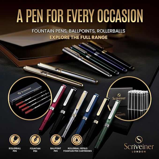 Scriveiner Personalized Black Ballpoint Pen - Stunning Luxury Pen, Jet Black Lacquer, Real Gold Plating, Schmidt Ink Refill, Best Engraved Ball Point Gift Set for Men & Women, Custom Name Engraving-DeskLoop Office