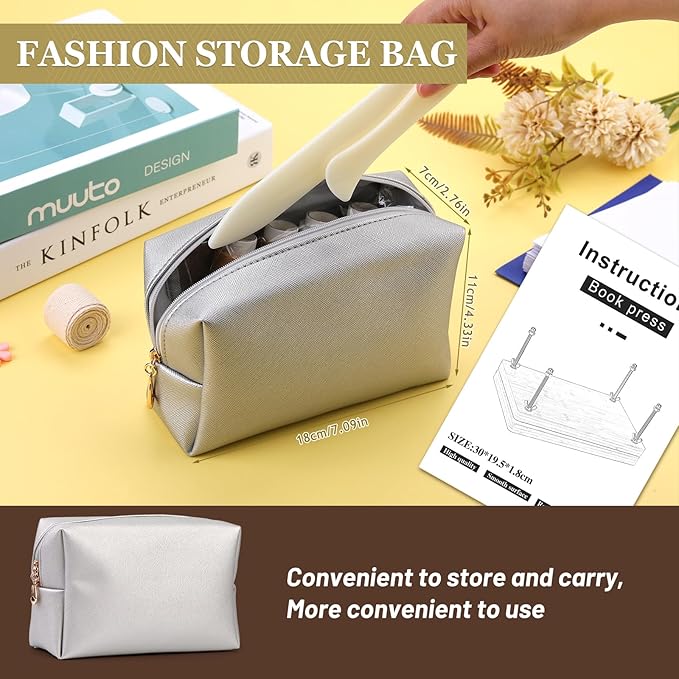 45 Pcs Book Binding Kits Bookbinding Kit Book Press 7.9”x11.6” with Book Binding Materials Bone Folder Tool Binding Cloth Webbing Strap and Storage Bag for Binding and Repair-DeskLoop Office