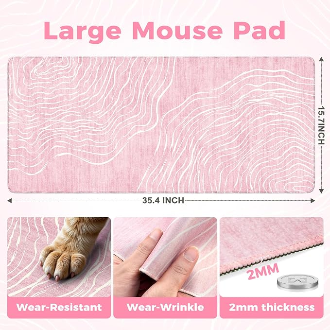 iCasso Large Desk Mat Pink, Big Mouse Pad - Image 3