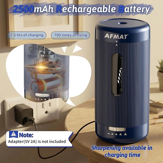 AFMAT Electric Pencil Sharpener, Auto in & Out, 5 Nibs, 7K+ Uses, Fully - Image 5