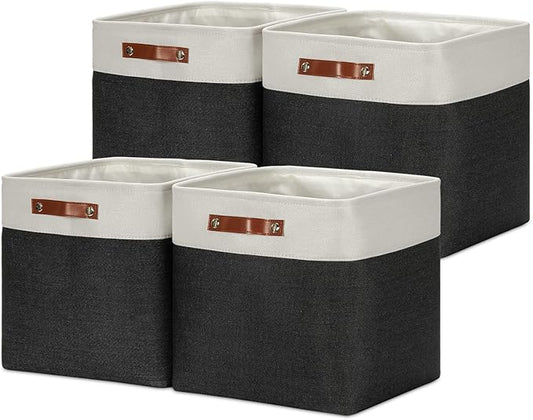 DULLEMELO Storage Baskets, 13 Inch Cube Storage Bins for Shelves Closet Nursery Toy Storage, Foldable Linen Closet Organizers Storage Baskets for Toy Closet Storage?4 Pack - 13" White&Black)-DeskLoop Office