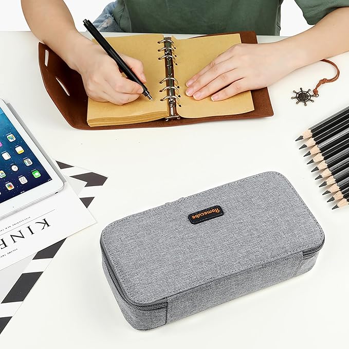 Homecube Pencil Case Capacious Pen Pencil Holder Box Makeup Pens Pouch Oxford Cloth Bag Large Storage Stationery Organizer with Zipper for School & Office - Gray-DeskLoop Office