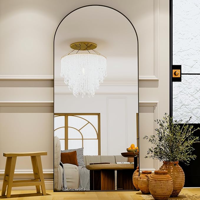 GLSLAND - 20x57 inch Arched Full Length Mirror - Floor Mirrors Aluminum Alloy Frame Full Body Dressing Mirror for Bedroom, Living Room,Gold-DeskLoop Office