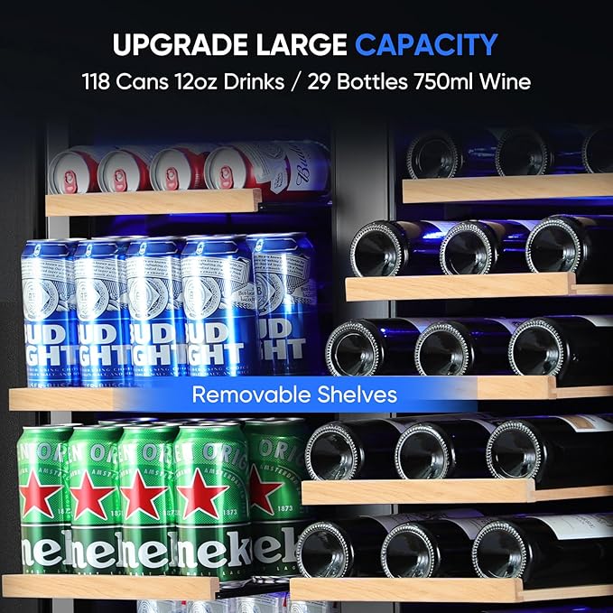 30" Stainless Steel Wine & Beverage Refrigerator - Dual Zone, Built-in/Freestanding with Upgraded Cooling - 30 Bottles & 110 Cans Capacity-DeskLoop Office