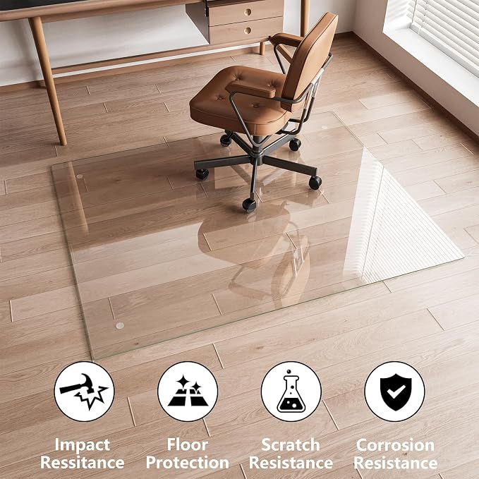Koonmi Chair Mat for Carpet, Tempered Glass 48"x72" Office Chair Mat, Glass - Image 4