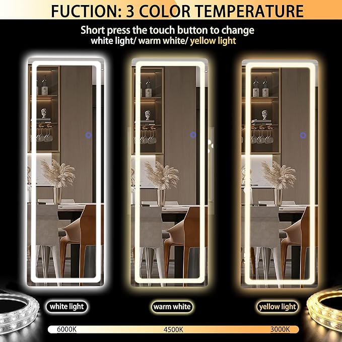 Hasipu Full Length Mirror with Lights, 56" x 16" LED Floor & Wall Mounted, Full Body Dressing Mirror for Bedroom, Living Room, Cloakroom – Round Black-DeskLoop Office