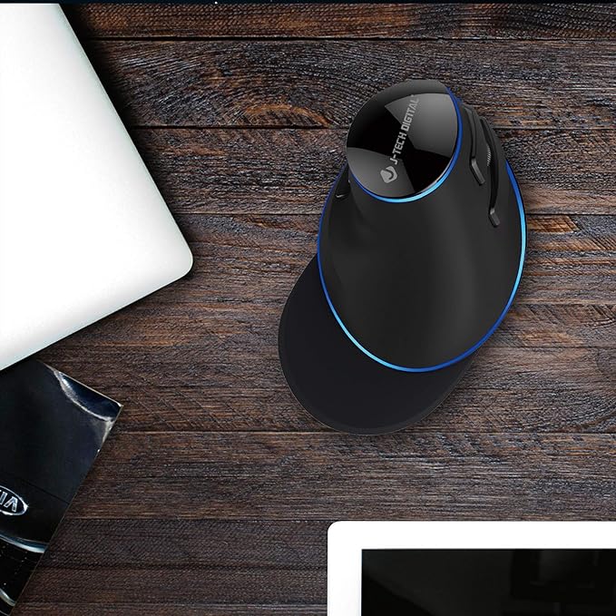 J-Tech Digital Wired Ergonomic Vertical USB Mouse with Adjustable Sensitivity (600/1000/1600 DPI), Scroll Endurance, Removable Palm Rest & Thumb Buttons [V628]-DeskLoop Office