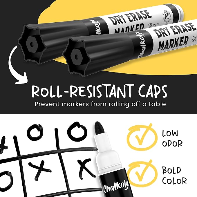 Chalkola Black Dry Erase Markers Fine Tip Bulk Pack of 60, Back to School - Image 3