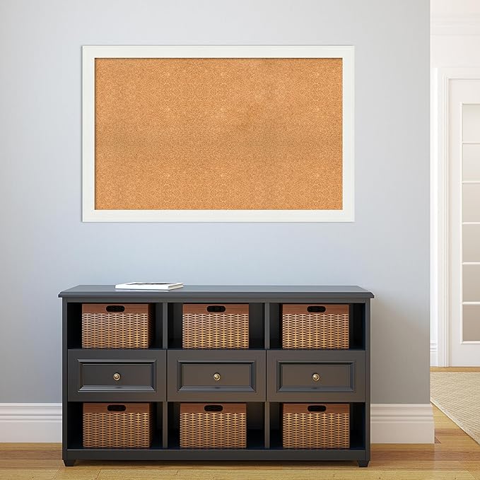 Amanti Art Natural Cork Board for Wall, 29x45 Vision Board with White Frame, Oversize Corkboard Office Decor for Home Organization, Casual Corkboard Pinboard to Display Items for Home Organization in-DeskLoop Office