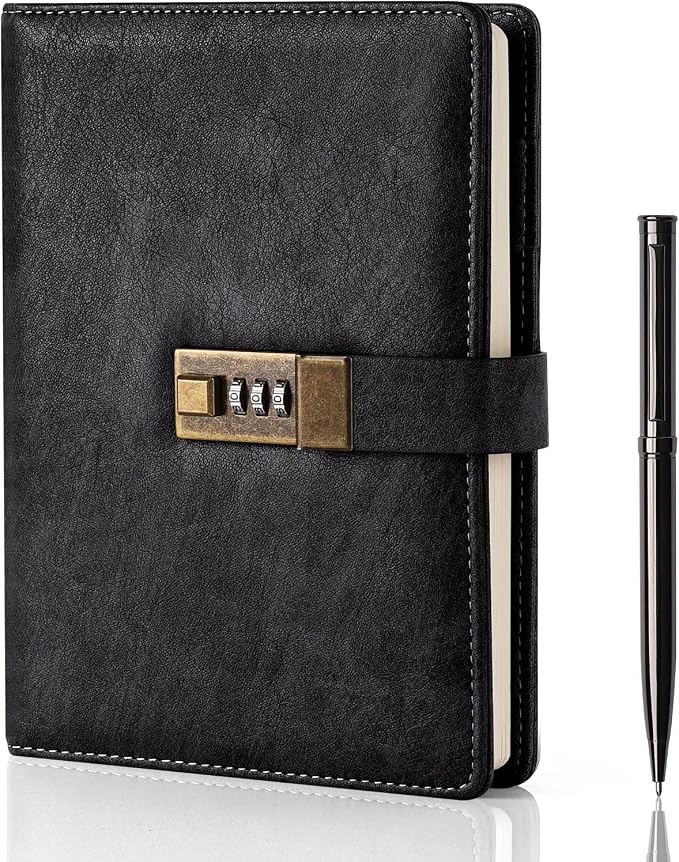 WEMATE Diary with Lock, A5 PU Leather Journal with Lock 240 Pages, Vintage by WEMATE