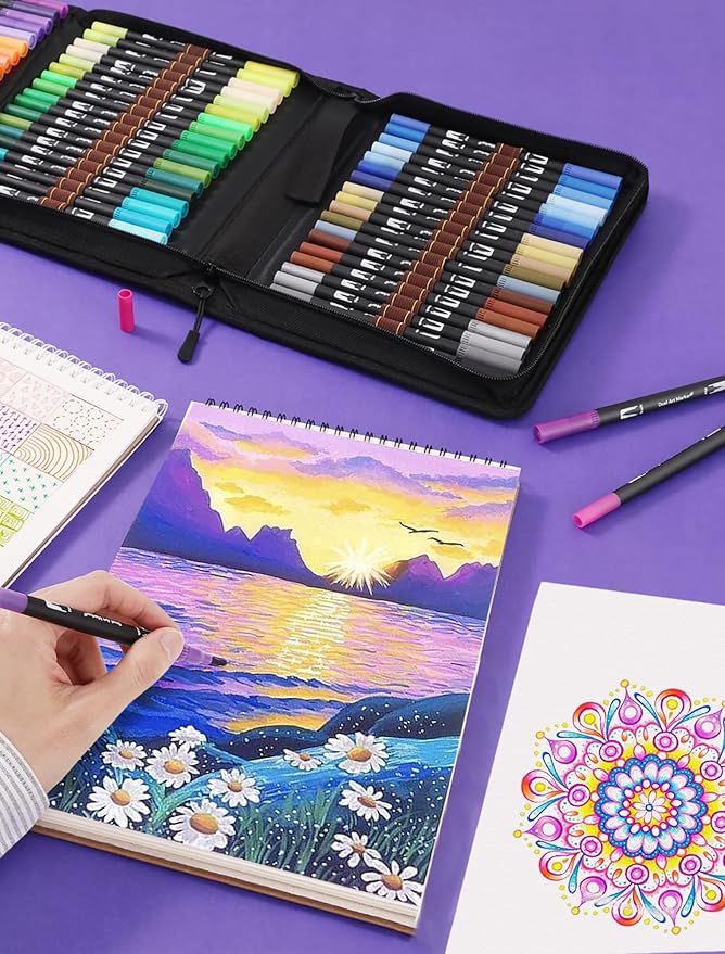 Double Brush Marker Pens, 72 Colors Art Markers Set with Fine Tip and Brush Tip for Kids Adult Coloring Book Hand Lettering Calligraphy Drawing Art Supplies Kit-DeskLoop Office