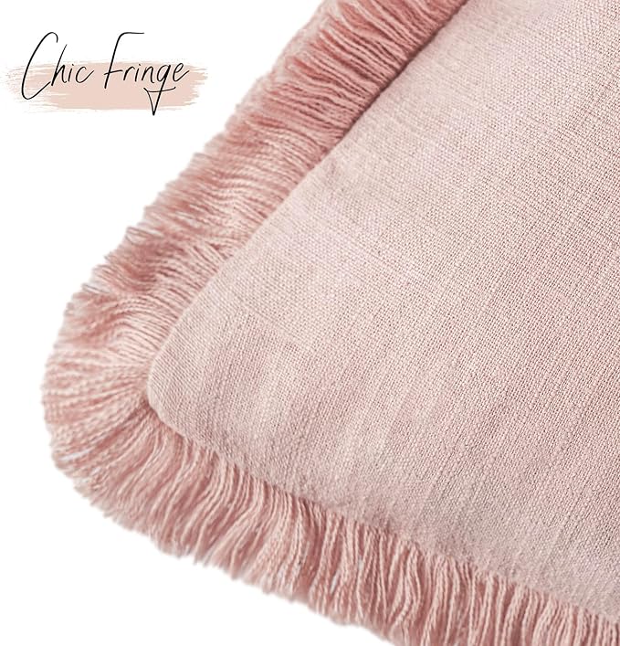 Foindtower Set of 2 Decorative Linen Fringe Throw Pillow Covers Cozy Boho - Image 3
