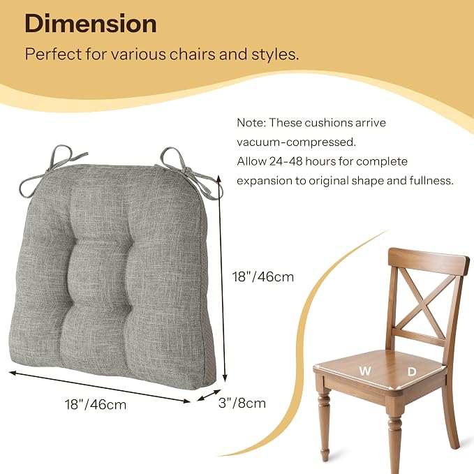 Chair Cushions for Dining Chairs 2 Pack, Light Grey | Non-Slip, - Image 2
