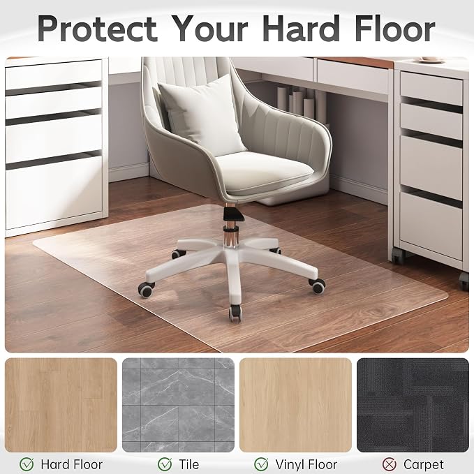 HOMEK Office Chair Mat for Hardwood Floor, 46”x 60” Crystal Clear Hard Floor - Image 2