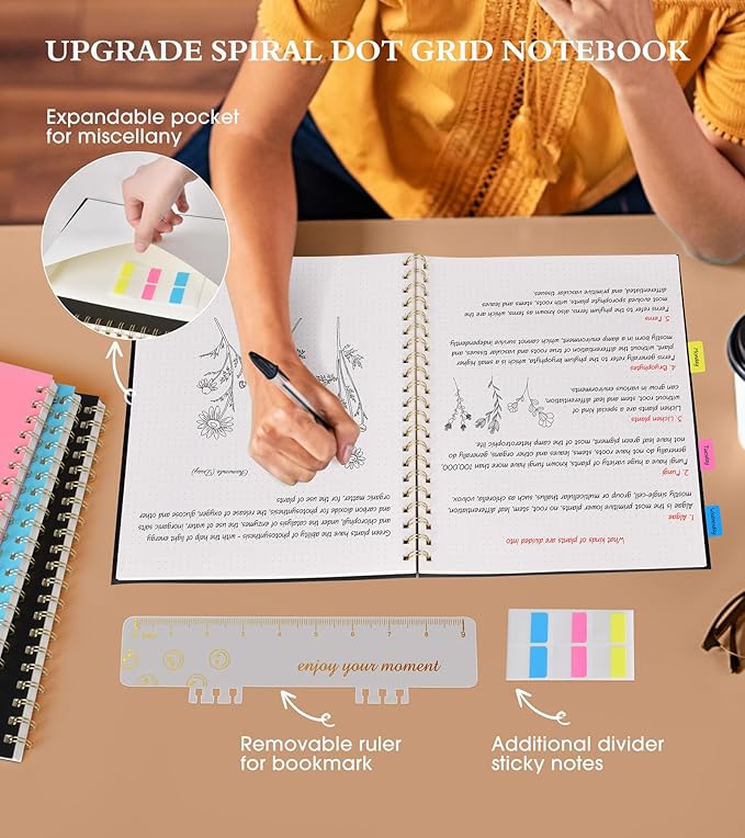 Dotted Notebook, Spiral Notebook Journal 8.5” x 11”, A4 Large Dot Grid Notebooks for Women Men, 100 GSM Dotted Paper, Plastic Hardcover Spiral Bullet Journals for Work School Sketching, Black-DeskLoop Office