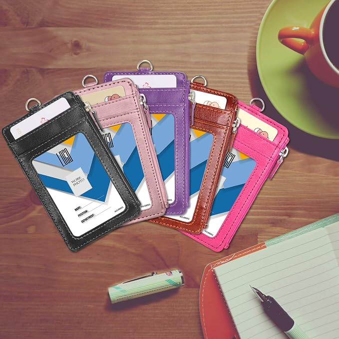 Badge Holder with Zip, Wisdompro Double Sided PU Leather ID Badge Card Holder - Image 8