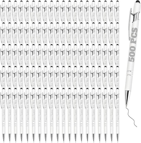 Personalized Pens Bulk 500 with Name Custom Engraving Ballpoint Pens with Stylus Tip Customized Smooth Writing Pens Personalized Gifts for Anniversary Birthday or Graduation(White,Black Ink)