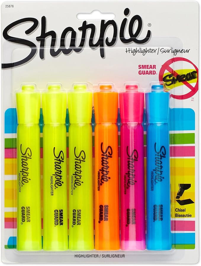 Sharpie Accent Tank-Style Highlighters, 6 Colored Highlighters by Unknown